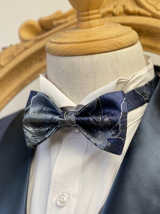 Galaxy Grey Blue With Silver Butterfly Bow Tie