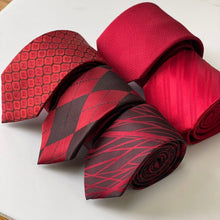 Load image into Gallery viewer, Red Geometric Square With Black Honeycomb Silk Tie – Skinny 75mm