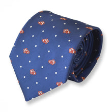 Load image into Gallery viewer, Navy Pattern With Nemo Crown Fish and White Pin Dots Silk Tie – Regular 80mm