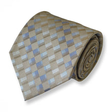Load image into Gallery viewer, Gold Micro Check With Silver/Light Blue Geometric Silk Tie – Regular 95mm
