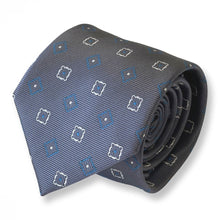 Load image into Gallery viewer, Navy Micro Check With White/Light Blue Square and Pin Dots Silk Tie – Regular 80mm