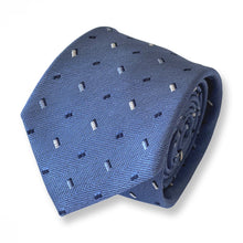 Load image into Gallery viewer, Blue Knit With White/Light Blue Rectangle Geometric Silk Tie – Regular 80mm