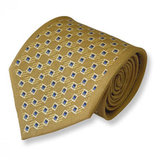 Load image into Gallery viewer, Gold Yellow Micro Check With Blue Square and White Pin Dots Geometric Silk Tie – Regular 90mm