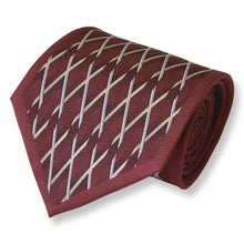 Load image into Gallery viewer, Maroon Red Argyle With Light Yellow Stripes Silk Tie – Regular 90mm