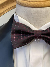 Load image into Gallery viewer, Bloody Red Check With Silver Pin Dots Classic Bow Tie