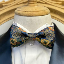 Load image into Gallery viewer, Japan Nishijin Collection – Auspicious Navy Floral Gold Wire Bow Tie