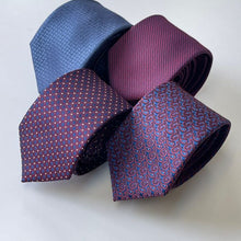 Load image into Gallery viewer, Purple Micro Check With Blue Awning Silk Tie – Skinny 70mm
