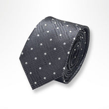 Load image into Gallery viewer, Silver Grey Dots Silk Tie – Slim 60mm