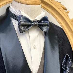Galaxy Grey Blue With Silver Butterfly Bow Tie