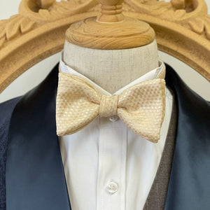 Cream Grid Pattern Classic Bow Tie