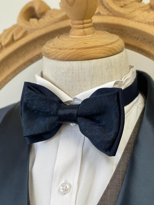 Navy Free Style Pattern Double Layer Bow Tie