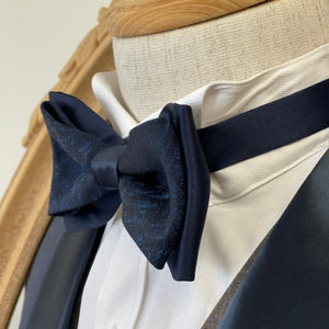 Navy Free Style Pattern Double Layer Bow Tie