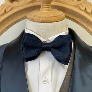 Navy Free Style Pattern Double Layer Bow Tie