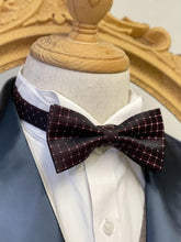 Load image into Gallery viewer, Bloody Red Check With Silver Pin Dots Classic Bow Tie