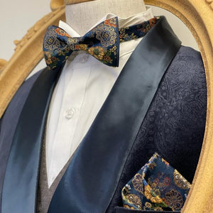 Japan Nishijin Collection – Auspicious Navy Floral Gold Wire Bow Tie