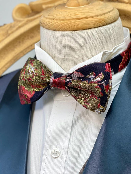 Auspicious Golden Floral Bow Tie
