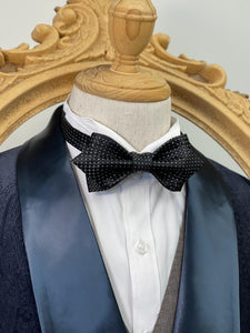 Black With White Pin Dots Pointed Bow Tie
