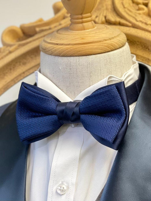 Navy Grenadine Double Layer Bow Tie