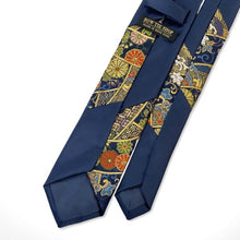 Load image into Gallery viewer, Kyoto Traditional Textile Tie – Navy w/ Gold Auspicious orange floral – Skinny 75mm