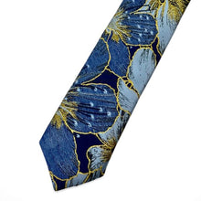 Load image into Gallery viewer, Navy Golden Floral Berry Tie – Skinny 75mm