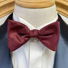Load image into Gallery viewer, Dark Red Candy Cane Stripes With White Pin Dots Classic Bow Tie