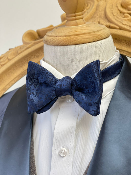 Dark Blue Floral With Black Flowers Classic Bow Tie