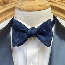Load image into Gallery viewer, Dark Blue Floral With Black Flowers Classic Bow Tie