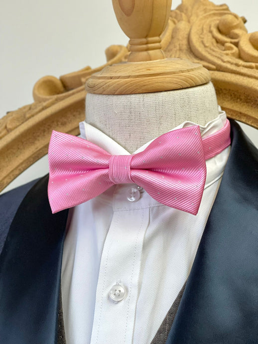 Pink Twill With White Pin Dots Classic Bow Tie