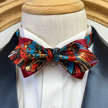 Load image into Gallery viewer, Japan Nishijin Collection – Auspicious Floral Red And Green Wire Pointed Bow Tie