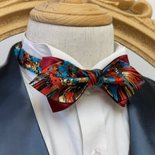 Load image into Gallery viewer, Japan Nishijin Collection – Auspicious Floral Red And Green Wire Pointed Bow Tie