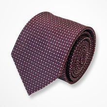 Load image into Gallery viewer, Old Brick Brown Micro Check With Silver/Pink Pin Dots Silk Tie – Skinny 70mm
