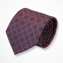 Load image into Gallery viewer, Old Brick Brown Gingham With Dark Red Geometric Silk Tie – Skinny 70mm