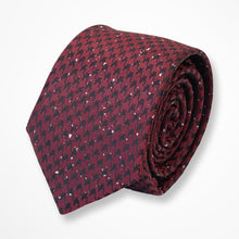 Load image into Gallery viewer, Red Micro Check With Black Cross Silk Tie – Skinny 65mm