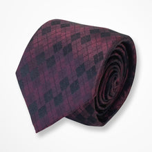 Load image into Gallery viewer, Dark Violet Argyle With Black Rhombus Silk Tie – Skinny 70mm