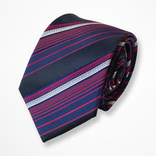 Load image into Gallery viewer, Radical Red Regimental With Black/Navy/Red/White Stripes Silk Tie – Skinny 70mm