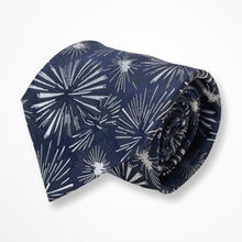 Load image into Gallery viewer, Dark Blue Pattern With White Firework Silk Tie – Regular 100mm