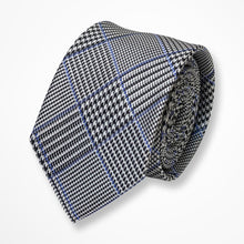 Load image into Gallery viewer, Grey Glen Check With Dark Brown/Navy Stripes Silk Tie – Skinny 65mm