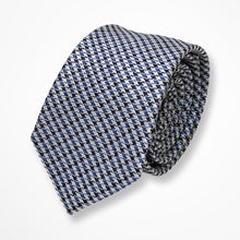 Load image into Gallery viewer, Grey Houndstooth With Black/Navy Pattern Silk Tie – Skinny 60mm