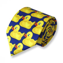 Load image into Gallery viewer, Navy Pattern With Ducks Silk Tie – Regular 80mm