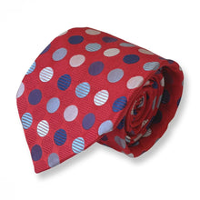 Load image into Gallery viewer, Red Pattern With Navy/Light Blue/Grey Dots Silk Tie – Regular 95mm