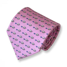 Load image into Gallery viewer, Pink Pattern With Grey Whale and Navy Fish Silk Tie – Regular 80mm