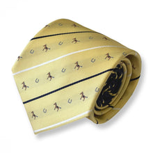 Load image into Gallery viewer, Milk Yellow Repp With Black/White Stripes and Horse With Horseshoes Silk Tie – Regular 85mm
