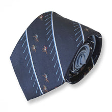 Load image into Gallery viewer, Navy Repp With White/Light Blue Stripes and Racing Horse Silk Tie – Regular 85mm