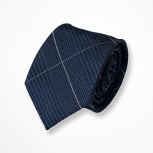 Load image into Gallery viewer, Navy Grid with White Line Silk Tie – Skinny 70mm