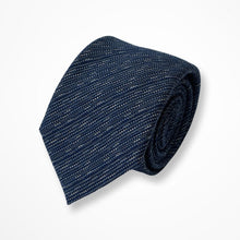Load image into Gallery viewer, Navy Knit with White/Grey Line Silk Tie – Skinny 70mm