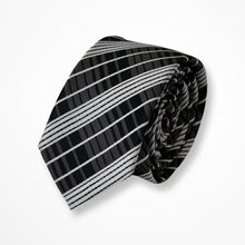 Load image into Gallery viewer, Grey Tartan with White/Black Line Silk Tie – Slim 50mm