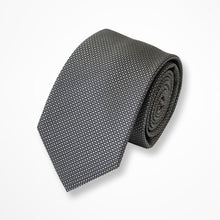 Load image into Gallery viewer, Silver Grenadine With Black Dots Silk Tie – Skinny 70mm