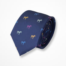 Load image into Gallery viewer, Navy Pattern With Pink/Green/Yellow/Blue Zebra Silk Tie – Regular 75mm