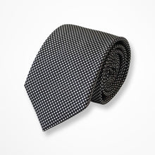 Load image into Gallery viewer, Black Grenadine with Grey Rhombus Silk Tie – Regular 75mm