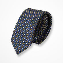 Load image into Gallery viewer, Blue Micro Check With Yellow Dots Silk Tie – Slim 50mm